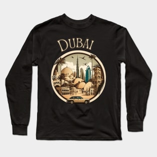 Dubai cityscape travel art - United Arab Emirates Long Sleeve T-Shirt